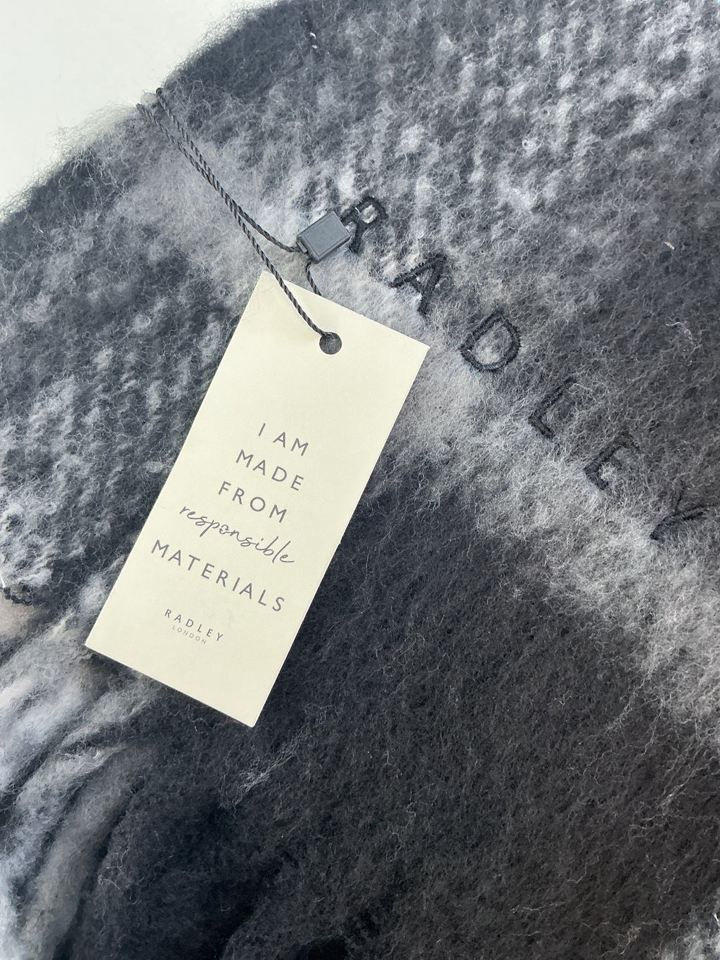 Radley London Women's Fluffy Scarf Black Grey Check Pattern Soft Warm 100x42cm