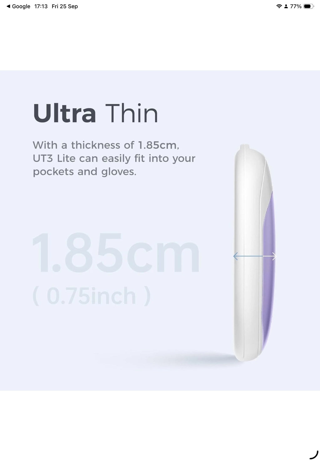 Ocoopa UT3 Lite Unisex Rechargeable Hand Warmers Magnetic Twins Blue Ultra Thin