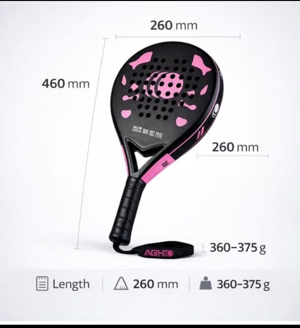 AGH Padel Racket AGP1 PINK EVA Core Glass Fibre Frame For Adults And Beginners