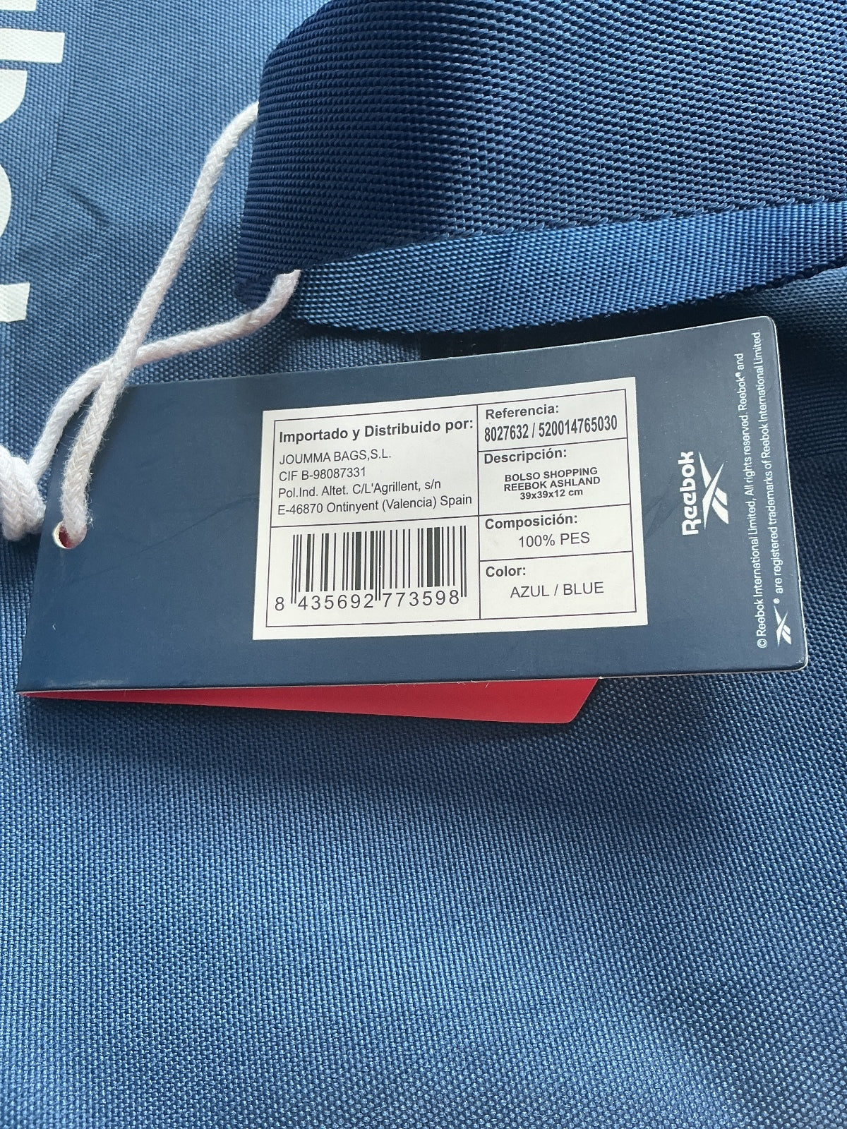 *NEW* Reebok Blue Tote Bag with Front Zip Pocket Size 39*39*12cm