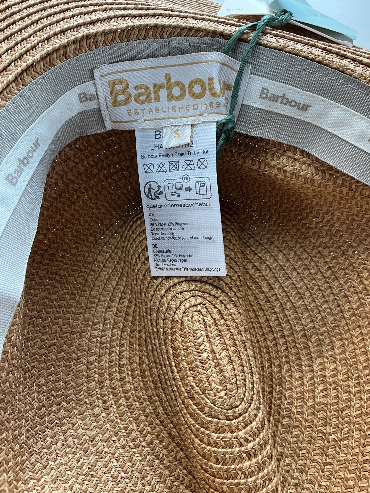 Barbour Evelyn Trilby Hat Size S Brown Straw Fedora