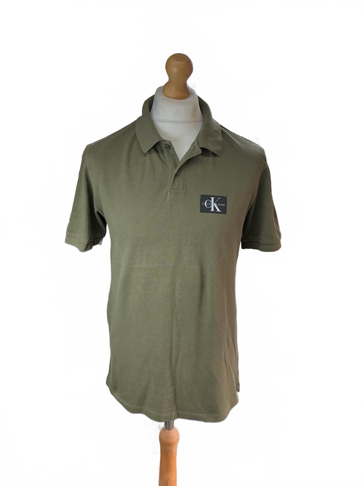 Calvin Klein Jeans Polo Shirt Men M Olive Green CK Logo Cotton Casual