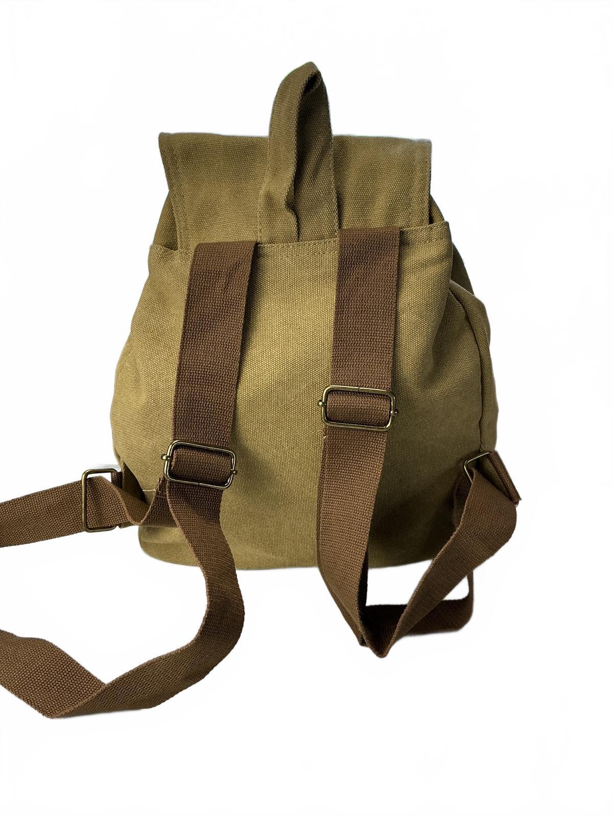 Liangmendian Canvas Backpack Unisex Tan Large Front Pocket
