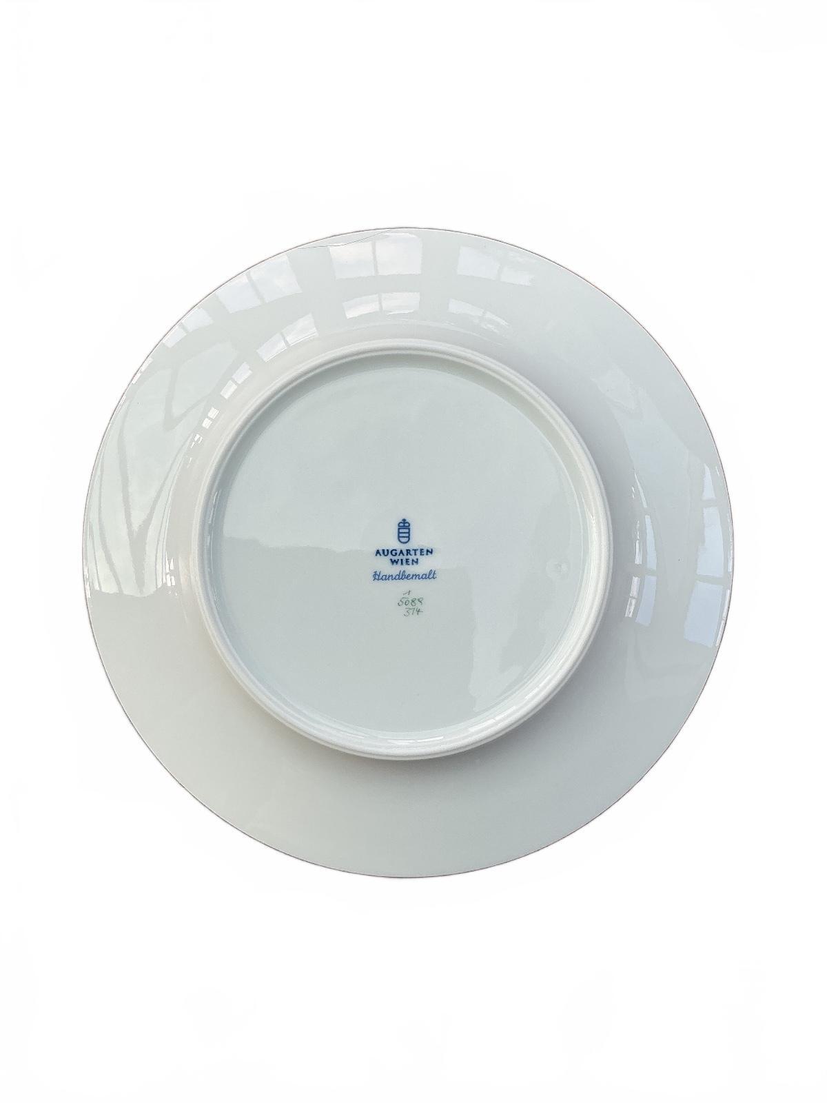 Augarten Wien Vienna Rose 20 cm White Floral Dessert Plate with Green Rim