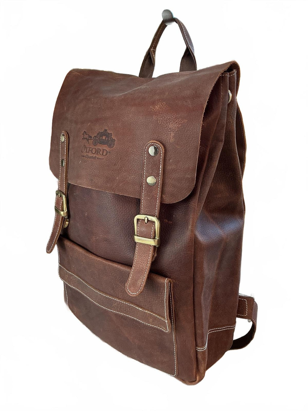 Oxford Chariot Luxury Leather Brown Rucksack Laptop Sleeve Multiple Pockets