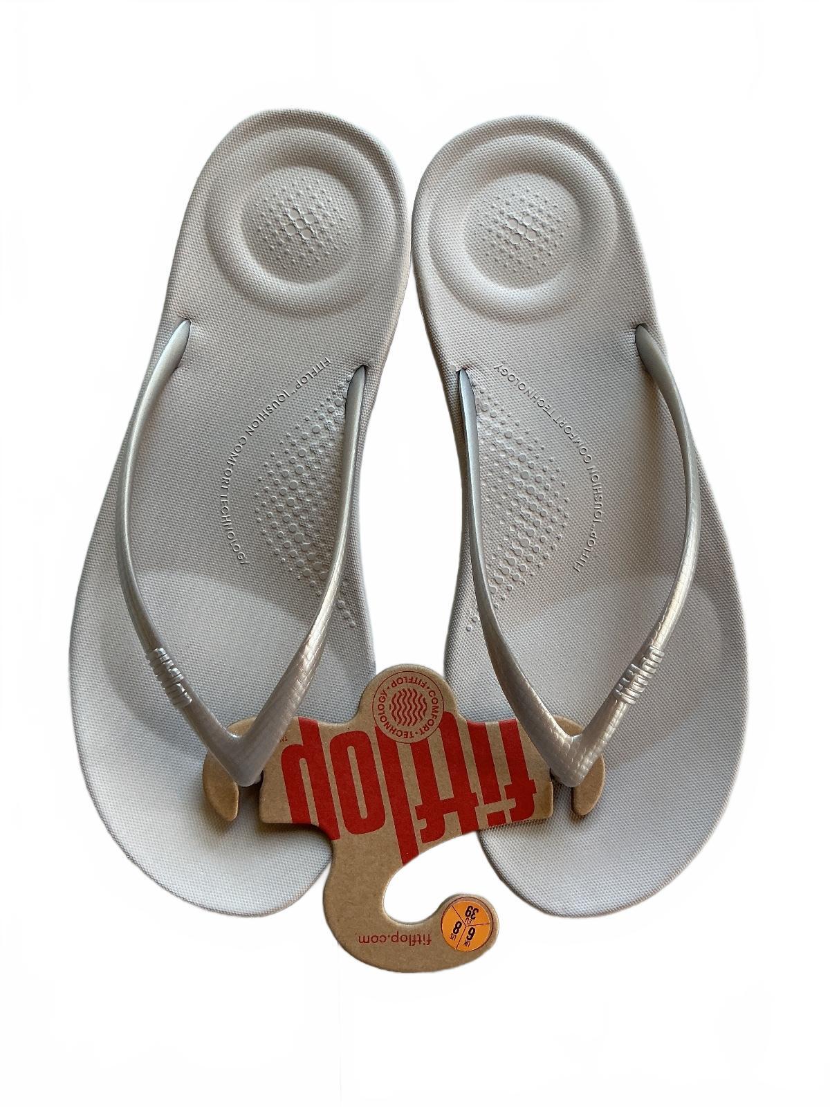 FitFlop Silver Cushion Ergonomic Flip Flops UK Size 6 Comfortable Sandals