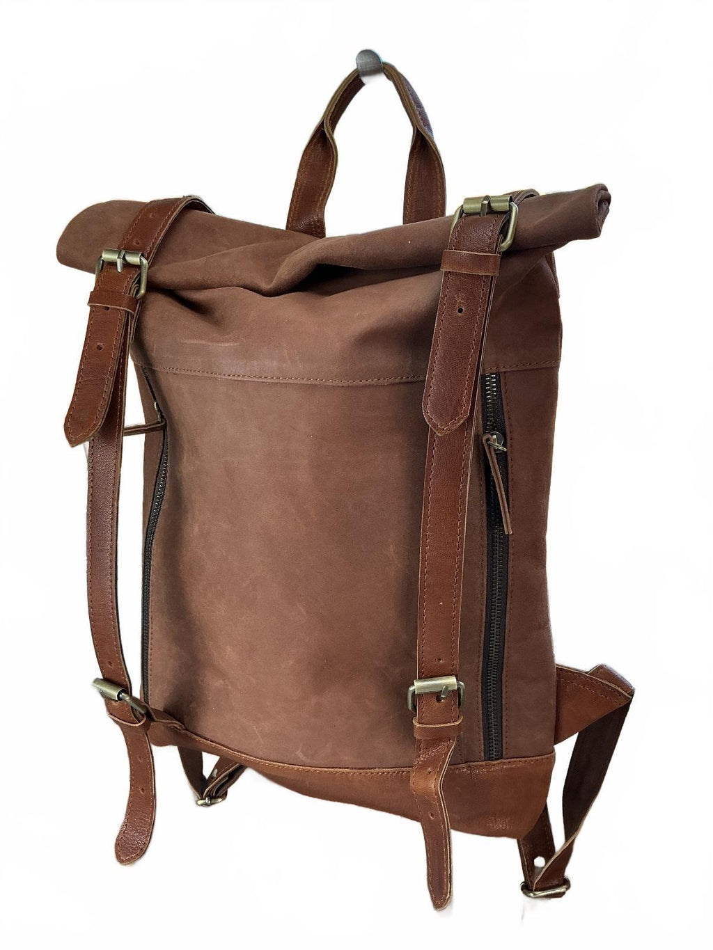 Oxford Chariot Bespoke Luxury Leather Rucksack With Laptop Sleeve Roll Top
