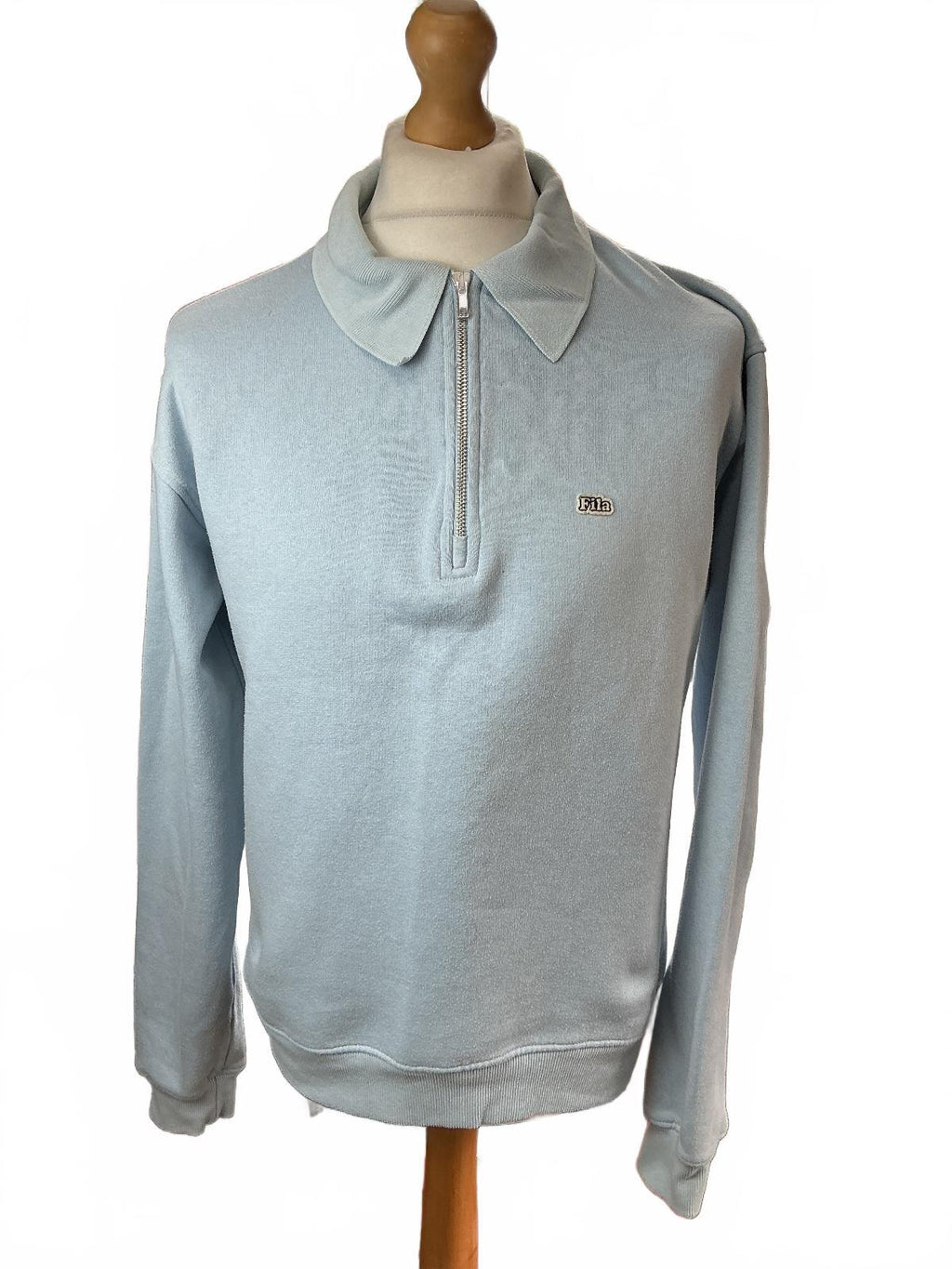 Vintage FILA Men's Sweatshirt Medium Light Blue Half Zip Collar Casual
