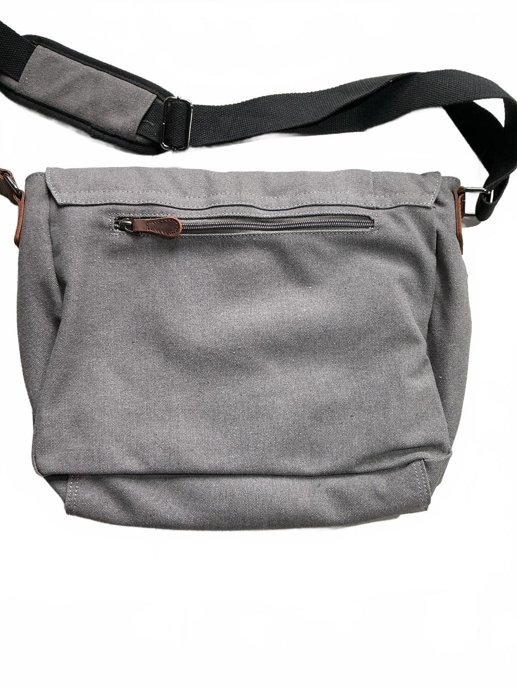 Leathario Grey Canvas Messenger Bag Adjustable Strap Size Medium