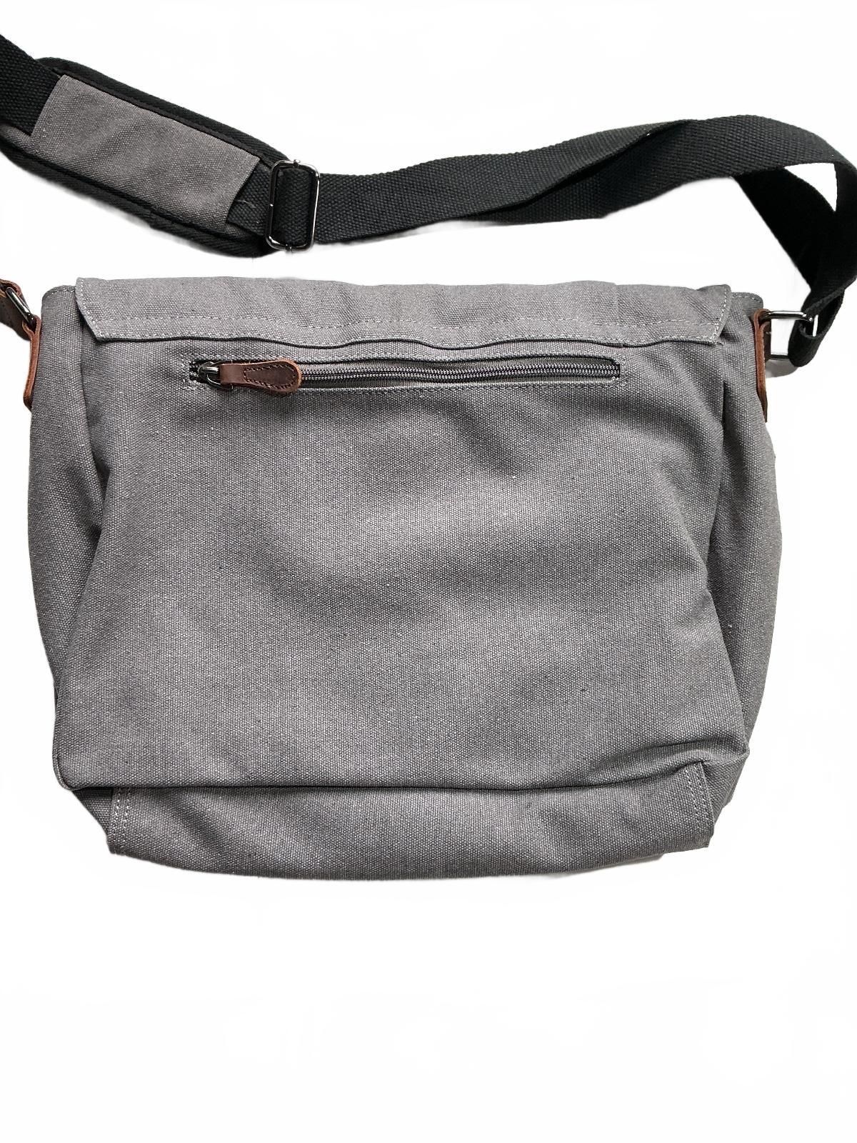 Leathario Grey Canvas Messenger Bag Adjustable Strap Size Medium