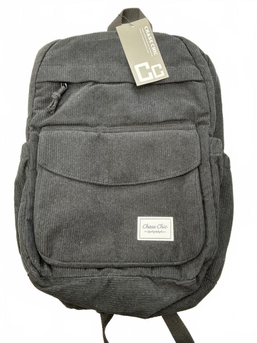 Chase Chic Corduroy Backpack with Front Pockets Black New