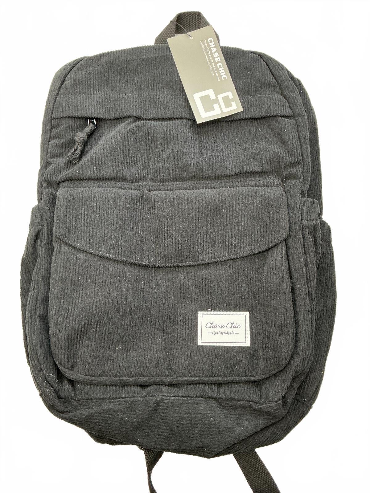 Chase Chic Corduroy Backpack with Front Pockets Black New