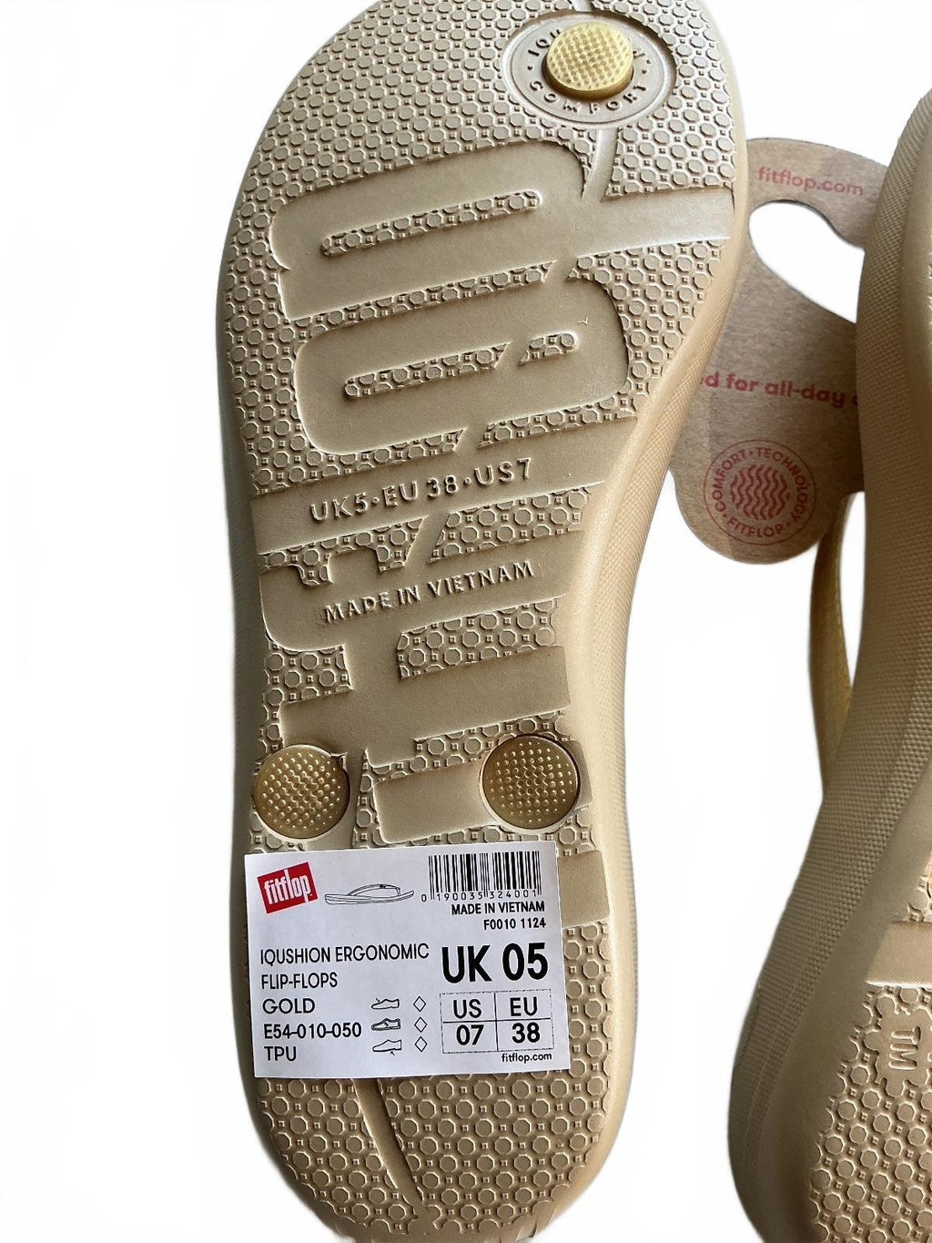 FitFlop Gold Flip Flop Sandals UK 5 Comfortable Contoured Footbed Summer