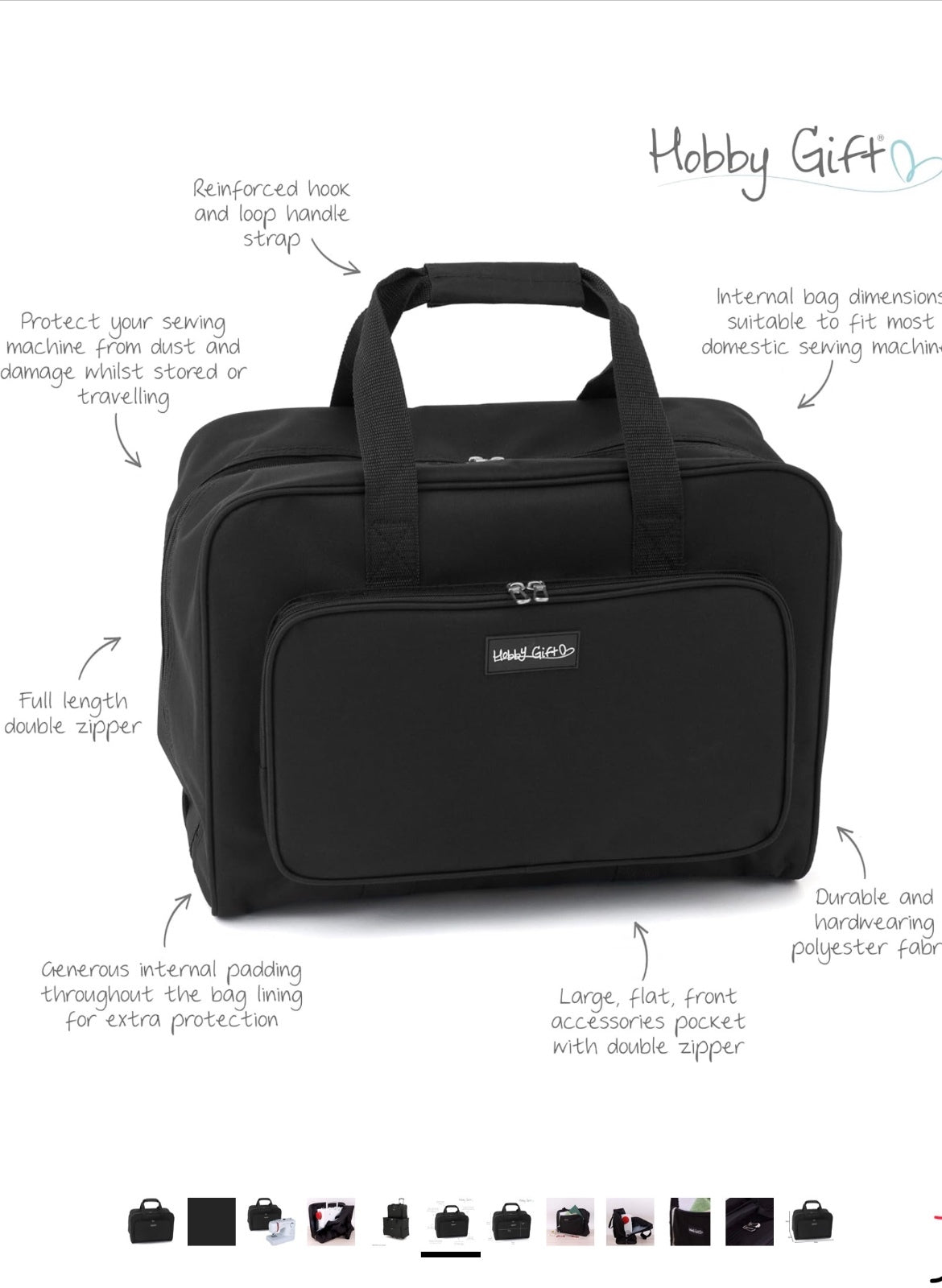 Hobby Gift Sewing Machine Carry Bag Black Durable Padding Large Pocket