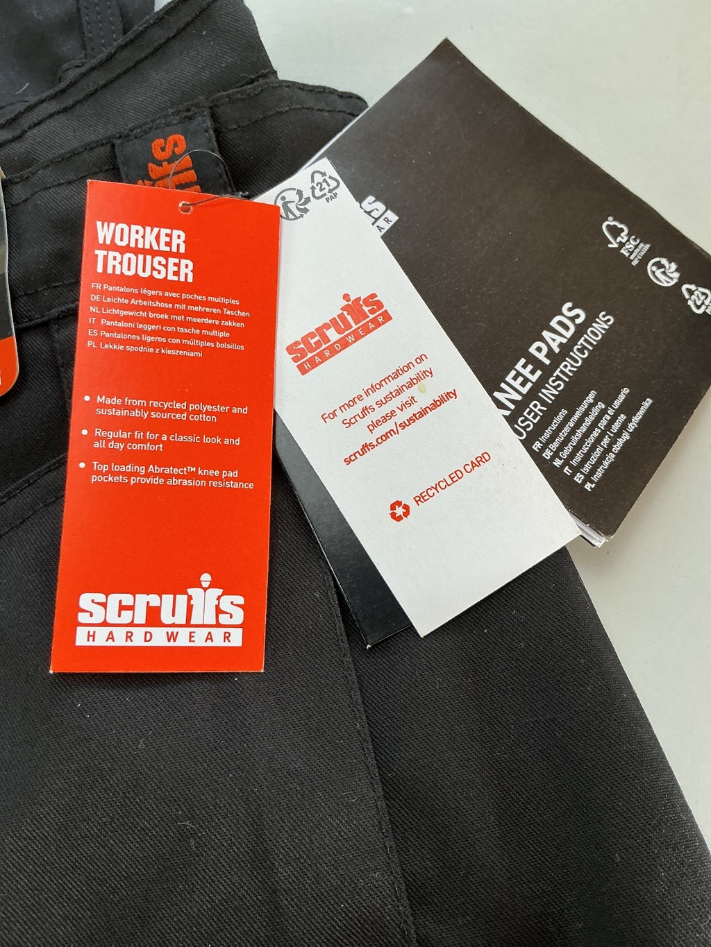 Scruffs Worker Trouser Men's 34L Black Durable Workwear Cargo Pockets