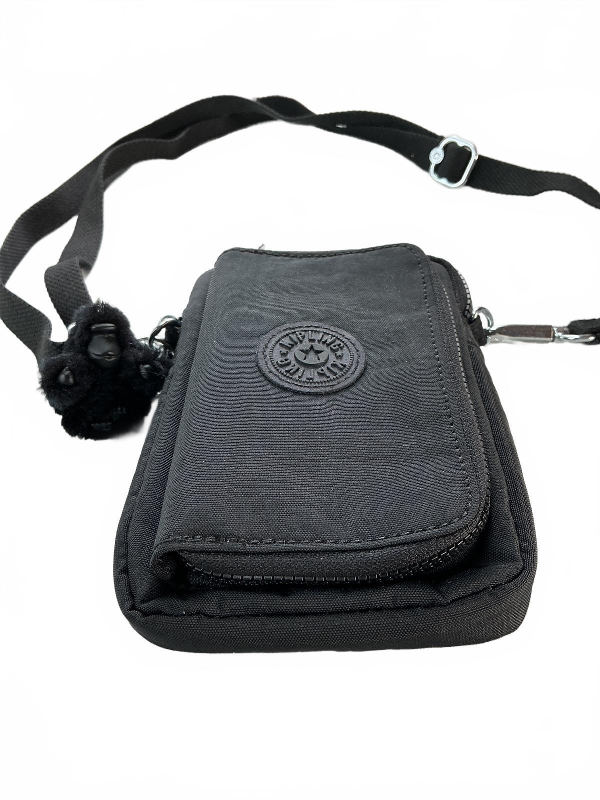 Kipling Small Wallet Black Durable Fabric Crossbody Strap Signature Keychain