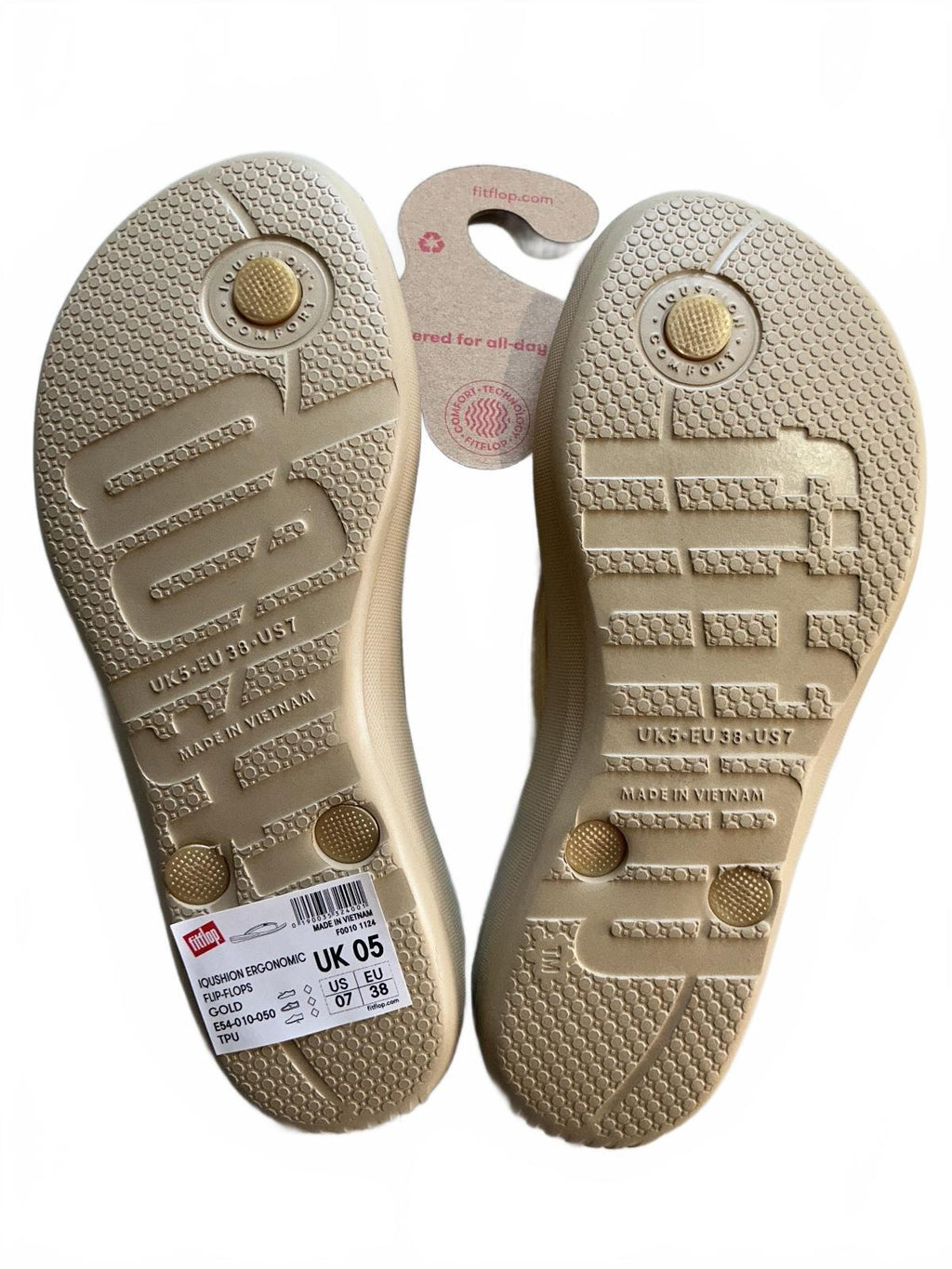 FitFlop Gold Flip Flop Sandals UK 5 Comfortable Contoured Footbed Summer