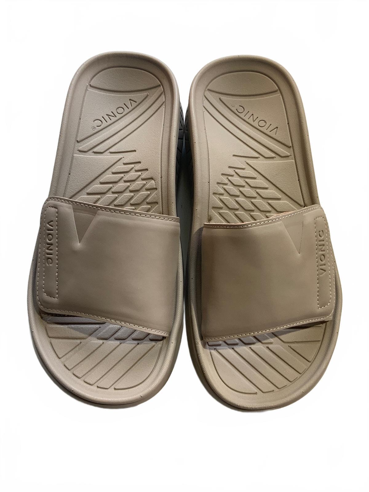 Vionic Beige Slide Sandals Size 6.5 Comfortable Supportive Footbed Shoes