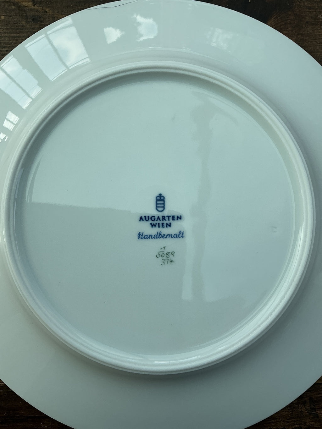 Augarten Wien Vienna Rose 20 cm White Floral Dessert Plate with Green Rim