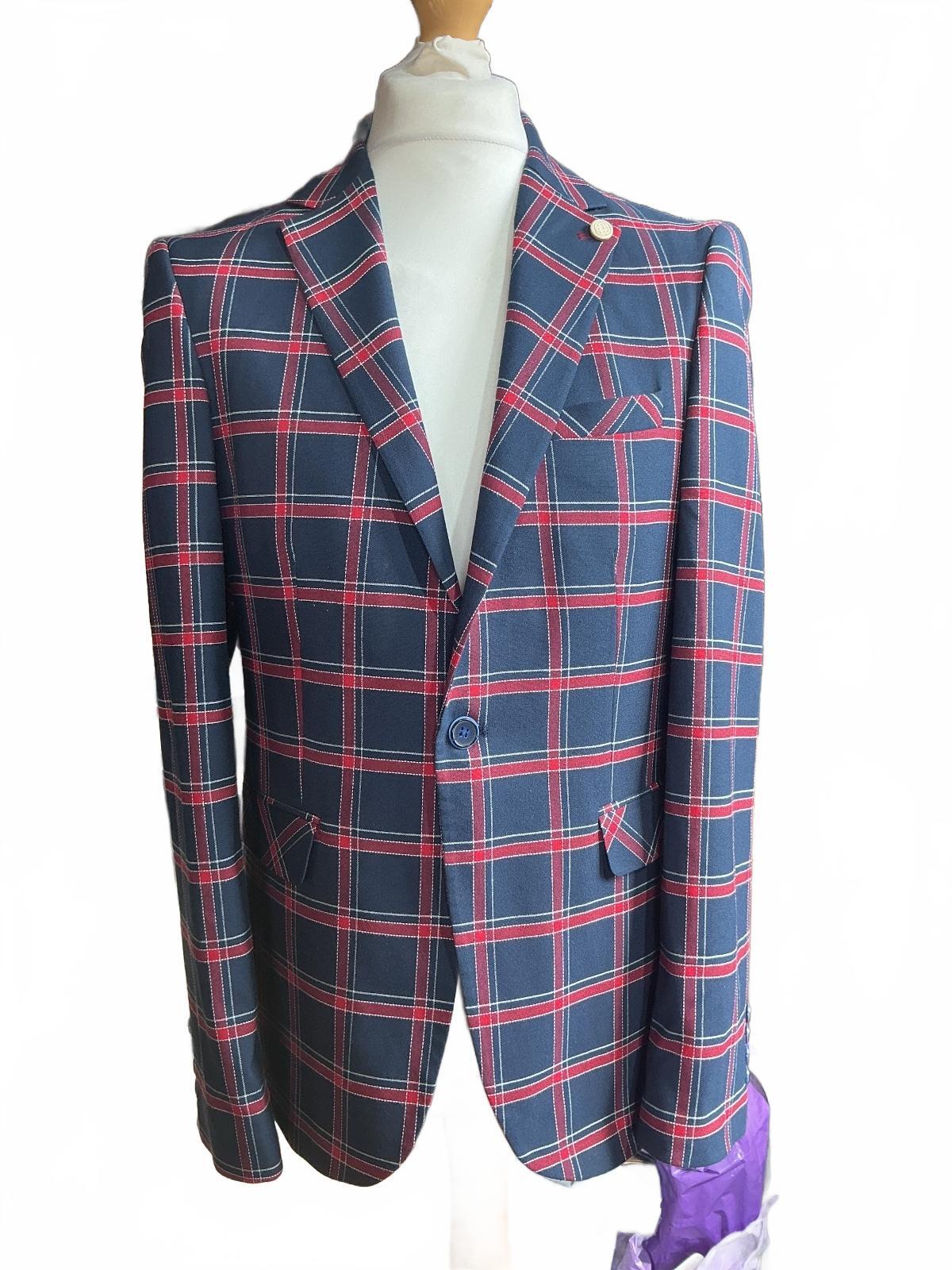 All Blacks Men's Navy Blue and Red Check Blazer Suit 40R Slim Fit