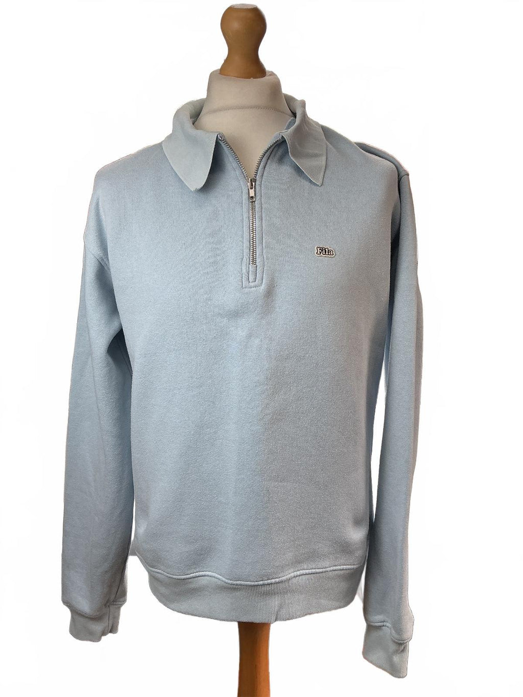 Vintage FILA Men's Sweatshirt Medium Light Blue Half Zip Collar Casual