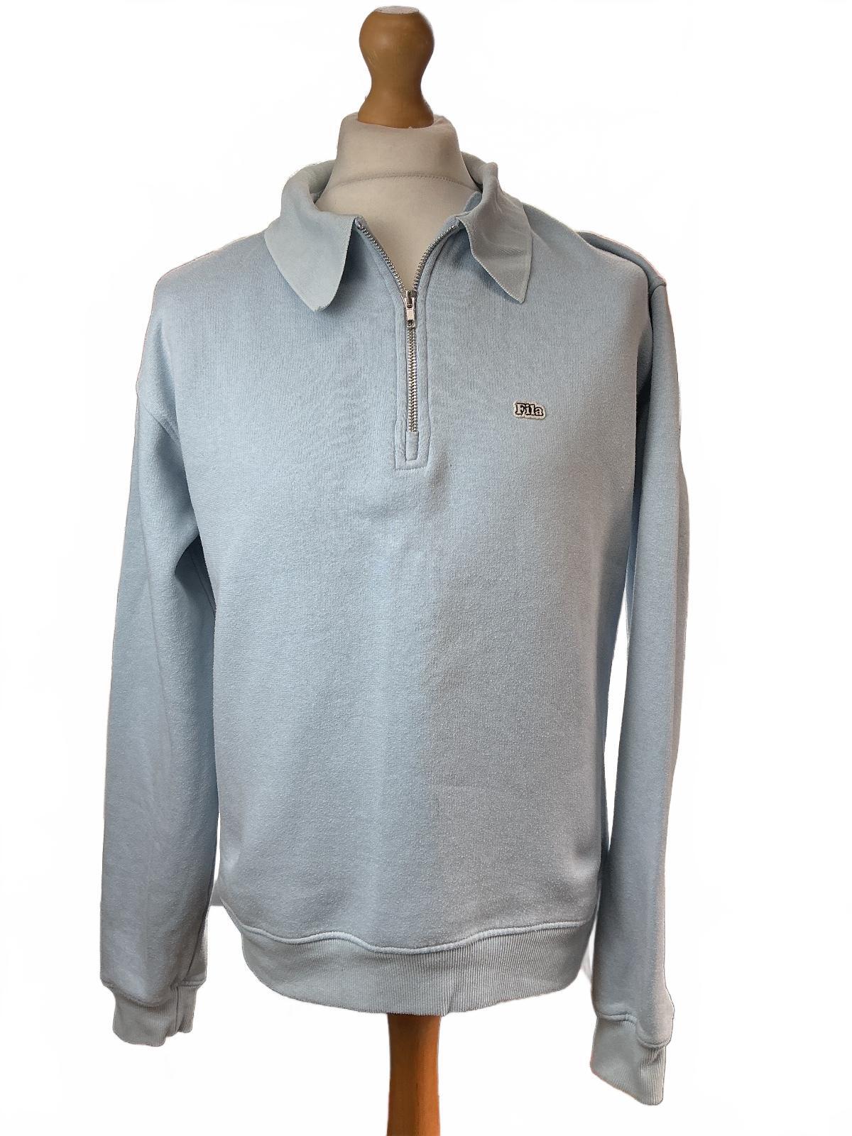 Vintage FILA Men's Sweatshirt Medium Light Blue Half Zip Collar Casual