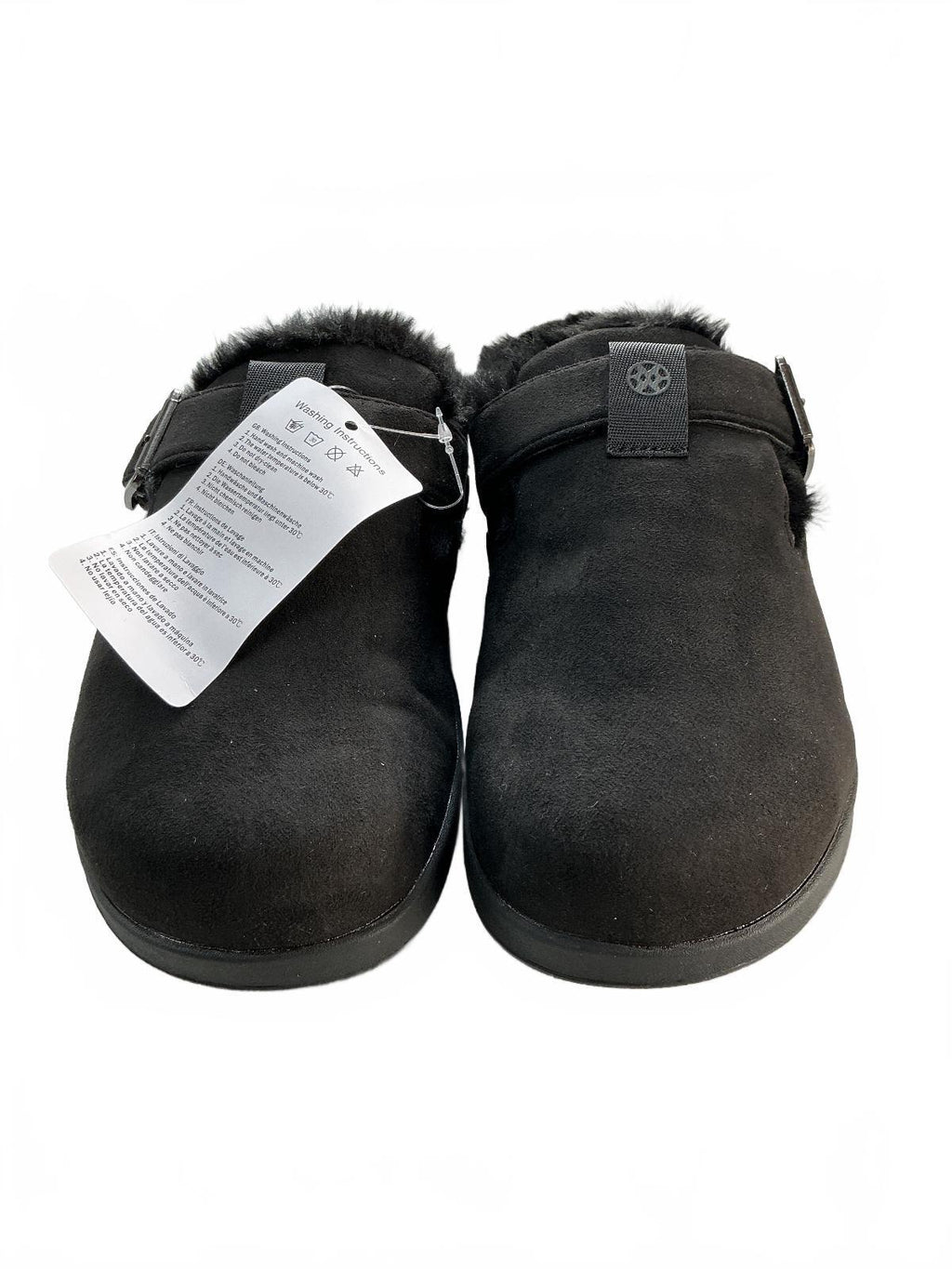 Sisttke Winter Clogs Women's Size 7.5 Black Suede Adjustable Strap Faux Fur