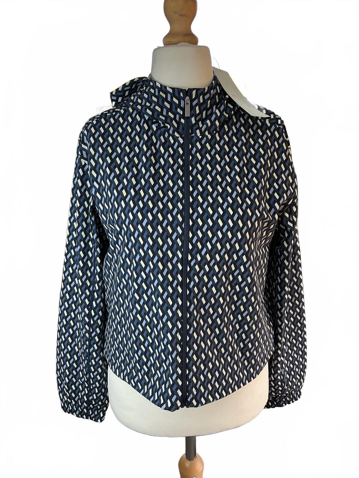 Sweaty Betty Explorer Cropped Zip Up Jacket Women XS Blue Linked Geo Print Ultra