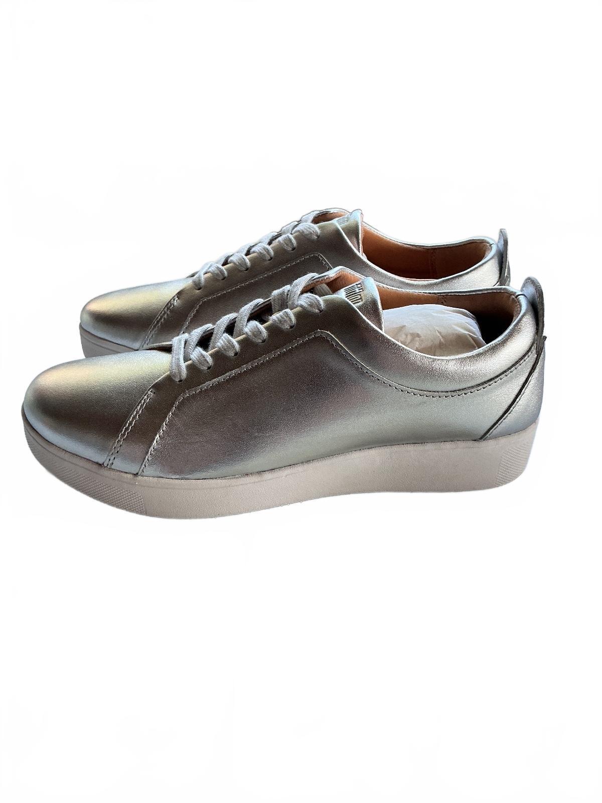 Fitflop Rally Silver Metallic Leather Trainer Sneakers UK Size 6 Comfortable