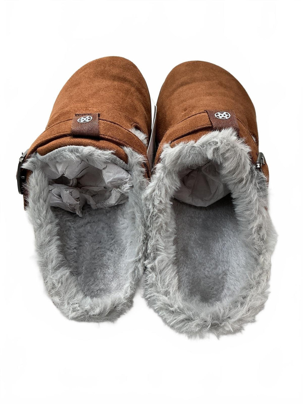 Sisttke Winter Clogs Unisex Brown Grey Faux Fur Lined Adjustable Strap