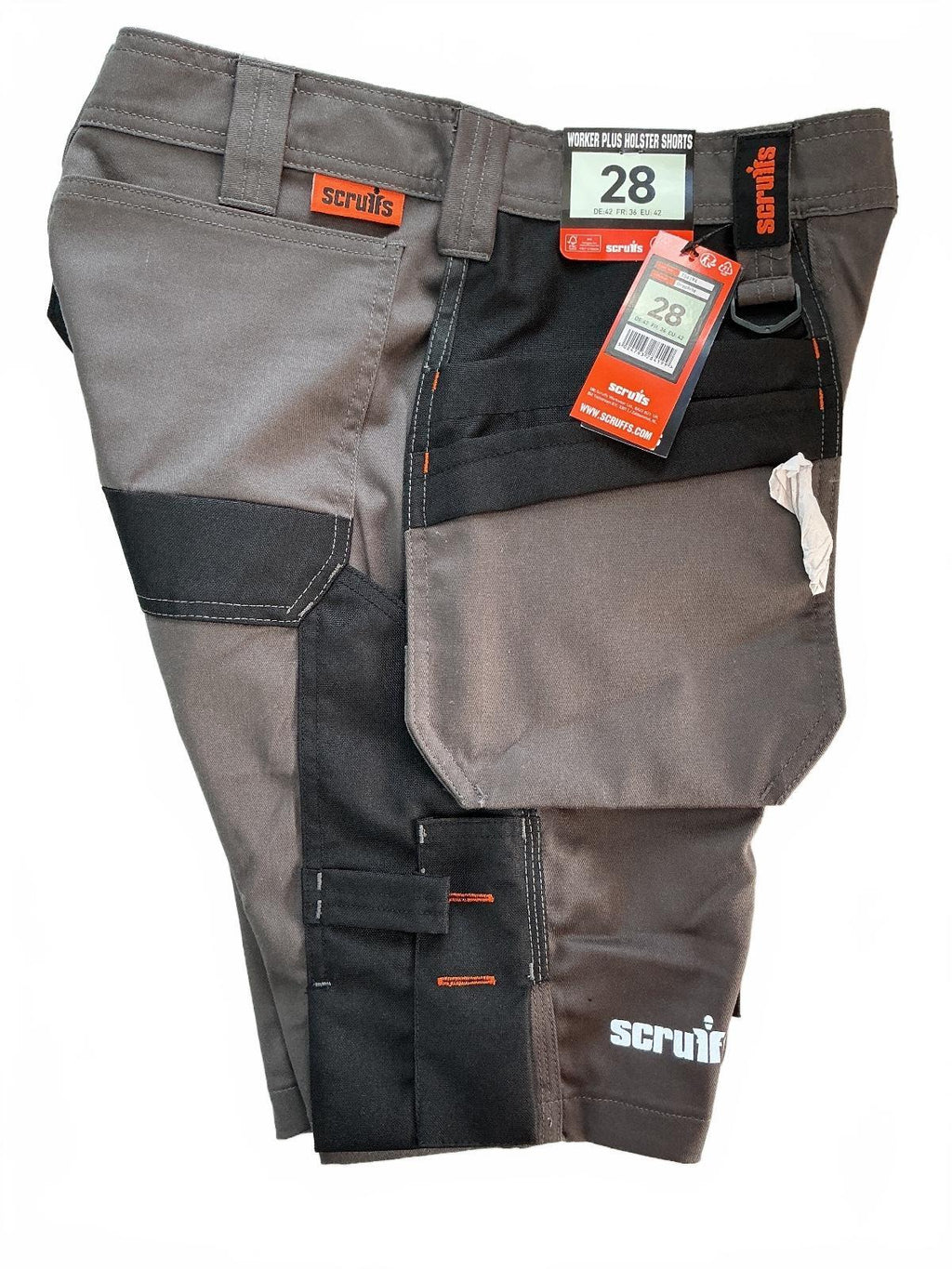 Scruffs Worker Plus Holster Shorts Men's Size 28 Grey Durable Lightweight