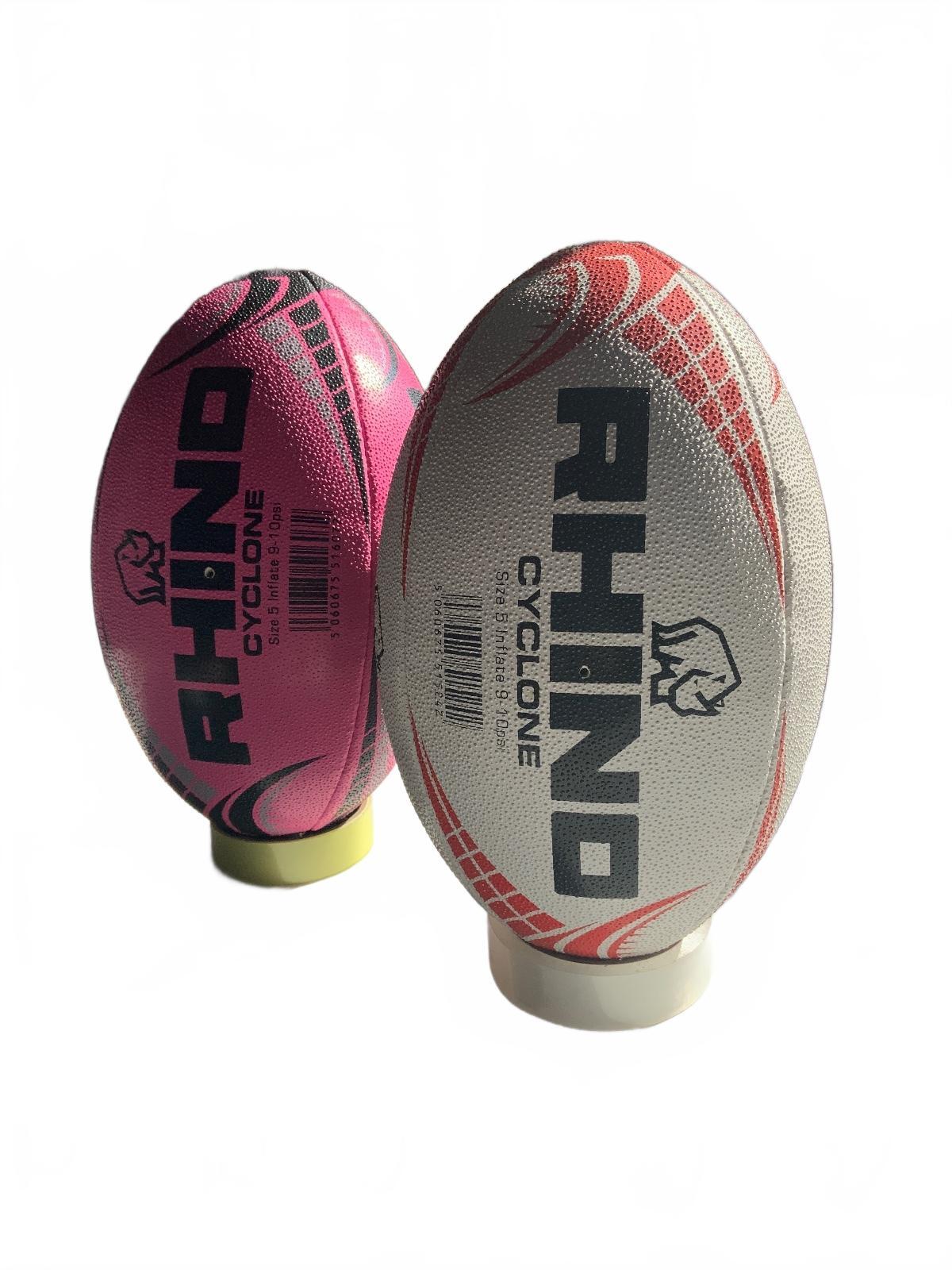 Rhino Cyclone Rugby Ball Size 5 - White and Pink Set of 2