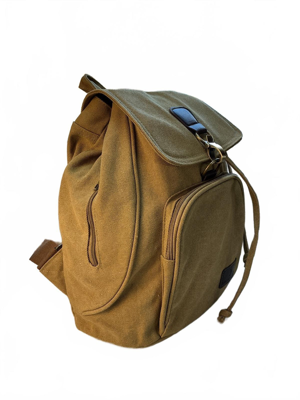 Liangmendian Canvas Backpack Unisex Tan Large Front Pocket