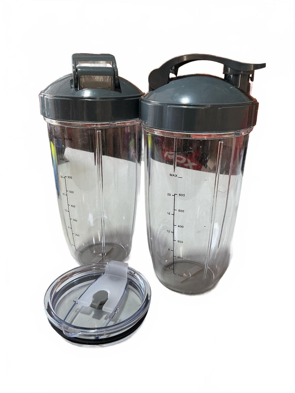 Generic 600ml Clear Plastic Nutribullet Bottles with Grey Lids - Set of 2