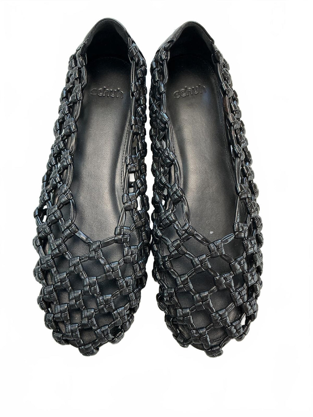 Schuh Black Woven Leather Flats Size 5 Stylish Comfortable Shoes