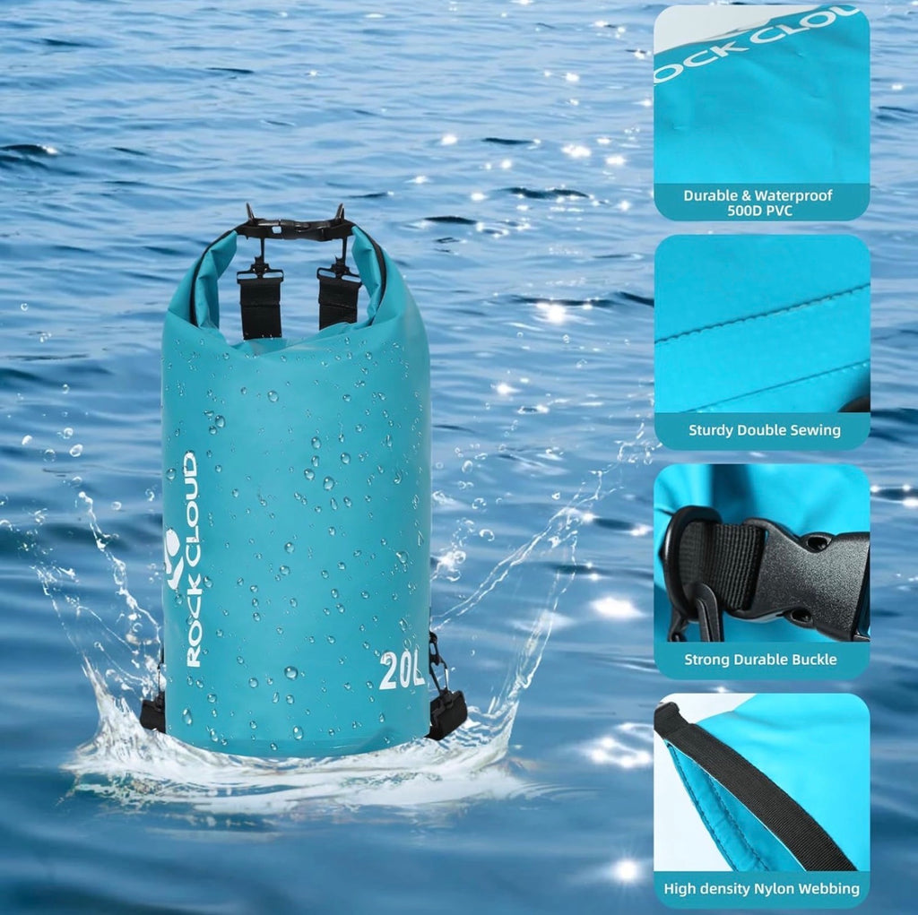 Rock Cloud Waterproof Dry Bag 40L Unisex Blue Durable Double Strap