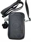 Kipling Small Wallet Black Durable Fabric Crossbody Strap Signature Keychain