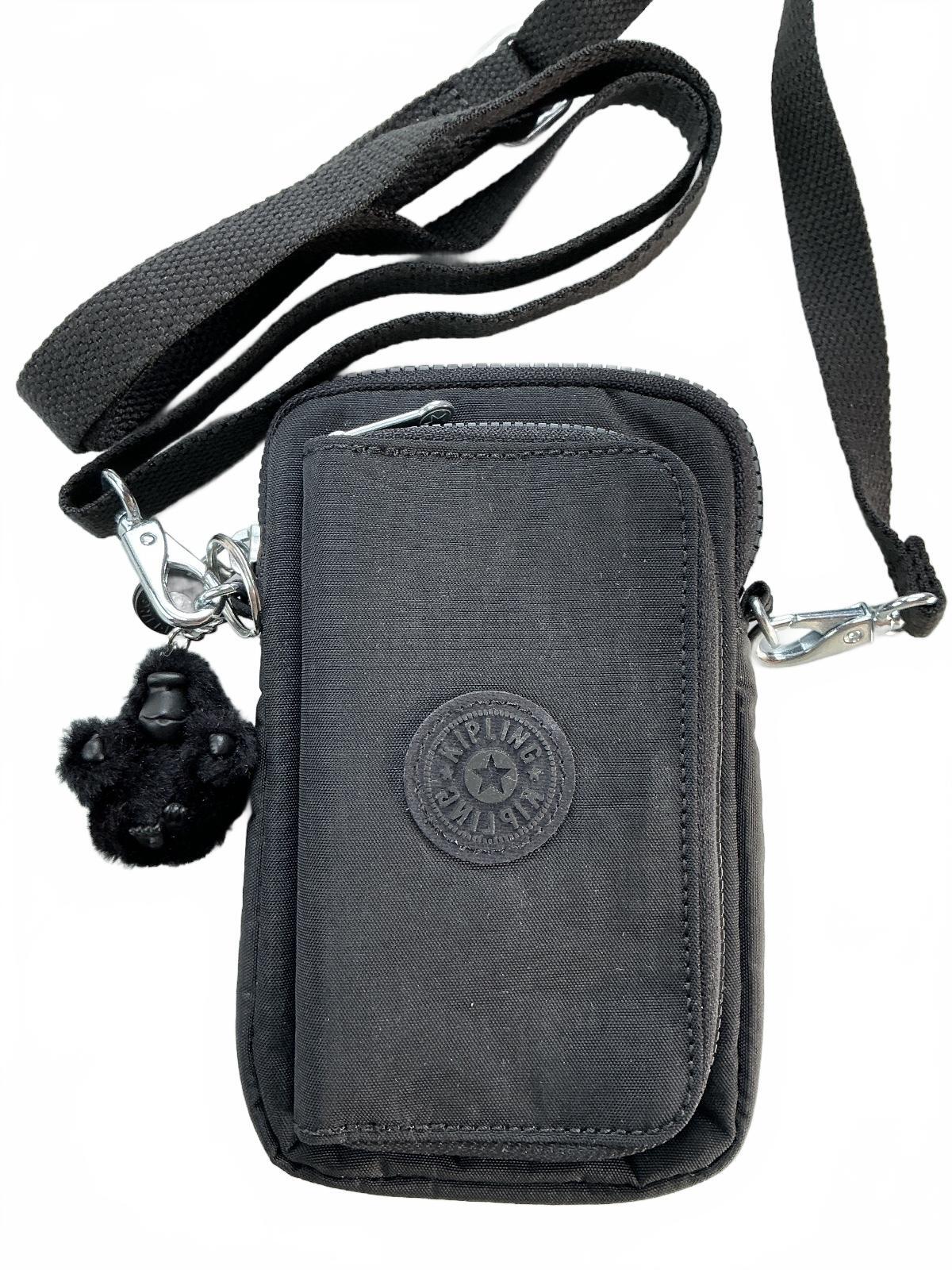 Kipling Small Wallet Black Durable Fabric Crossbody Strap Signature Keychain