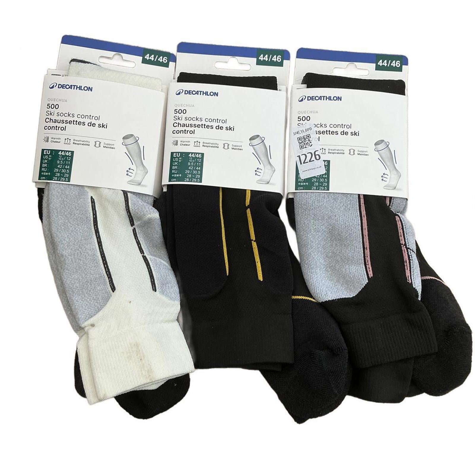Three pairs Decathlon 9.5-11 Ski Socks Control 500 Size 9.5-11