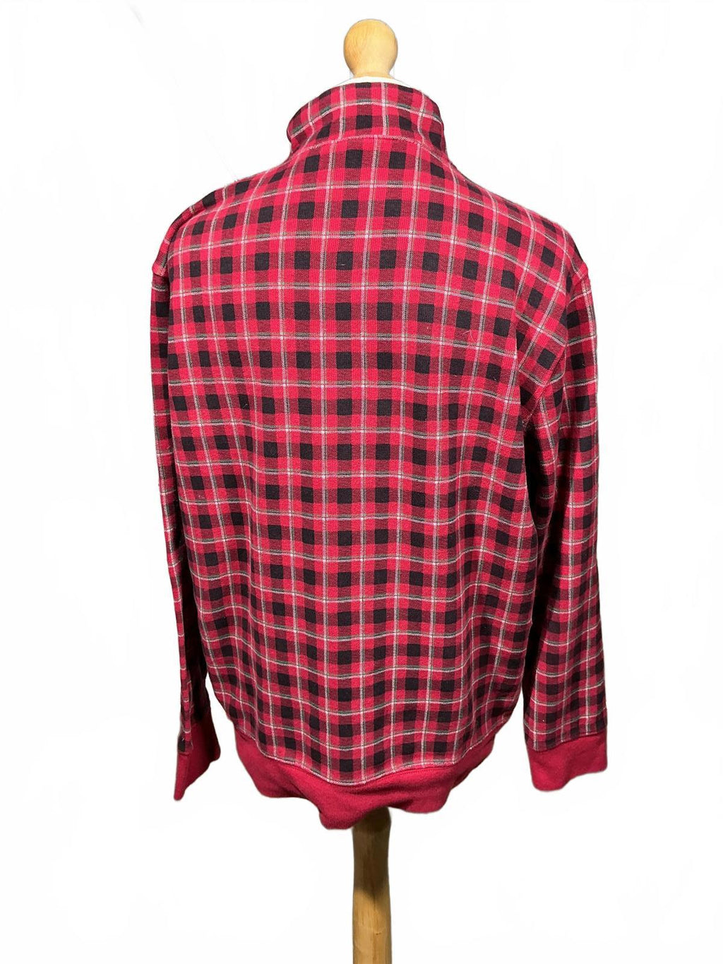 Men's Red and Black Checkered Quarter-Zip Pullover Sweatshirt
