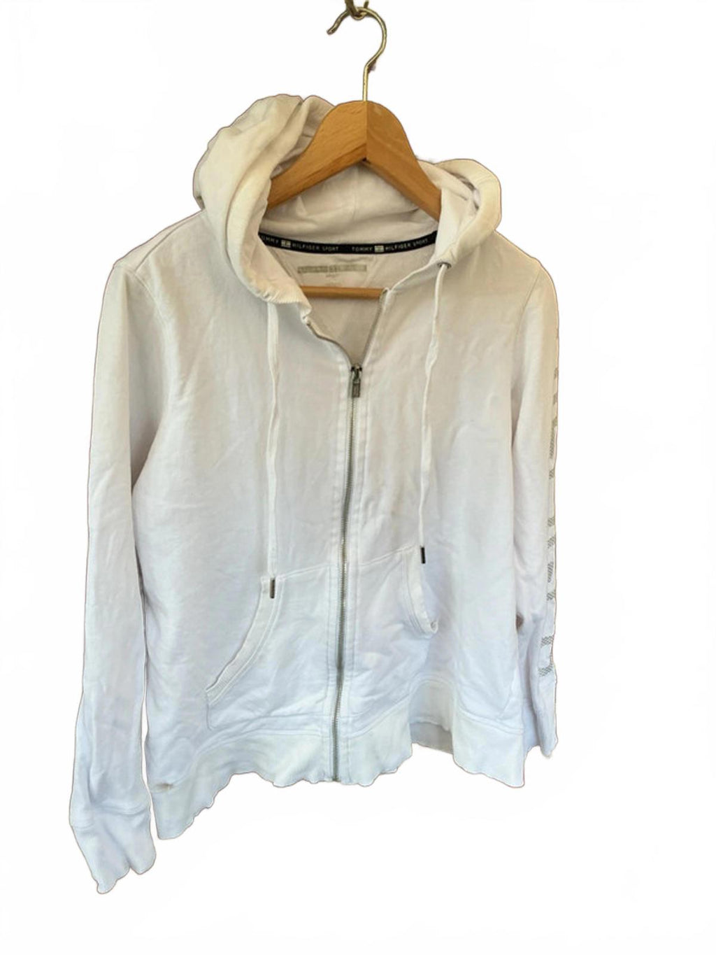 Tommy Hilfiger Sport White Zip-Up Hoodie Sweatshirt Size M Casual Wear