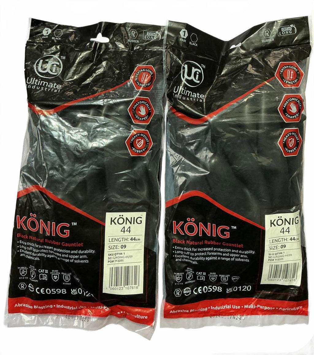 König Black Natural Rubber Gauntlet Gloves Size 44