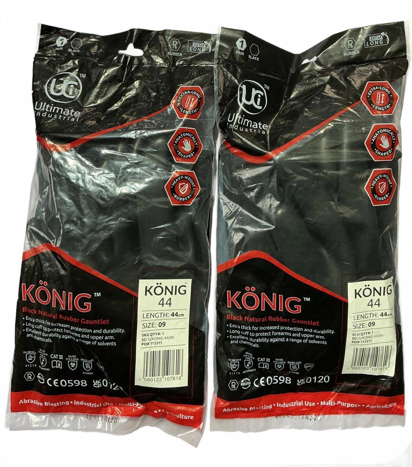 König Black Natural Rubber Gauntlet Gloves Size 44