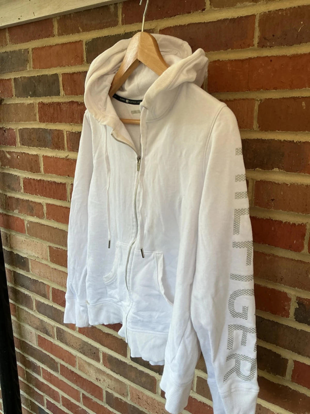 Tommy Hilfiger Sport White Zip-Up Hoodie Sweatshirt Size M Casual Wear