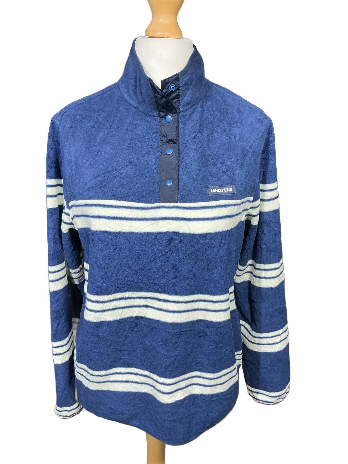 Lands' End Blue and White Striped Women's Fleece Sweatshirt