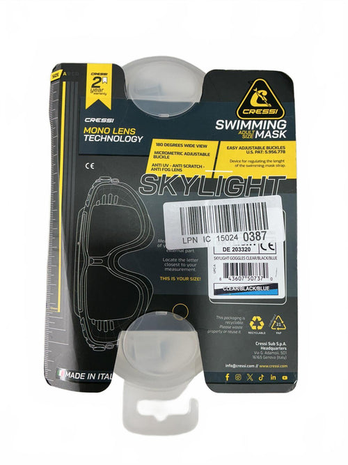 *NEW* Cressi Skylight Swimming Mask Goggles Size A Clear/Black/Blue