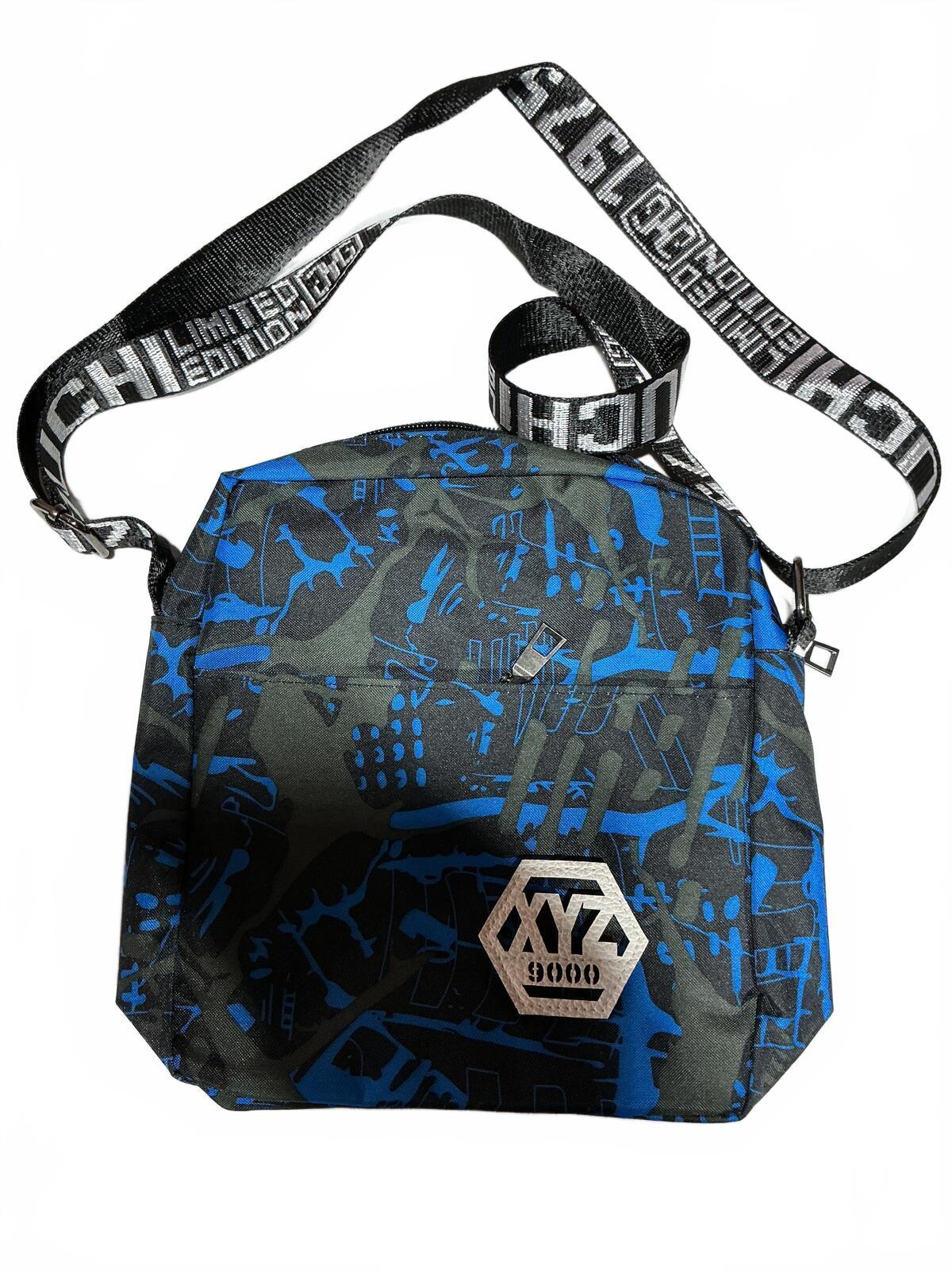 3 Piece Graphic Backpack Pencil Case and Crossbody Bag Set One Size Black Blue