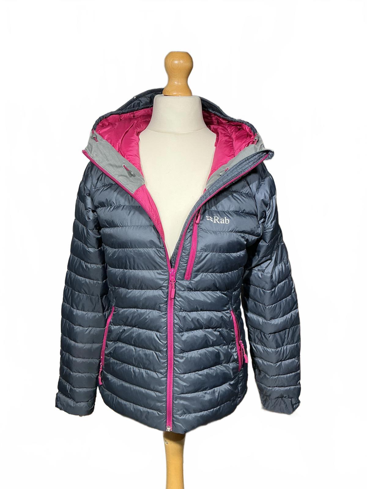 Rab Women's Puffer Grey and Pink Padded Hooded Jacket
