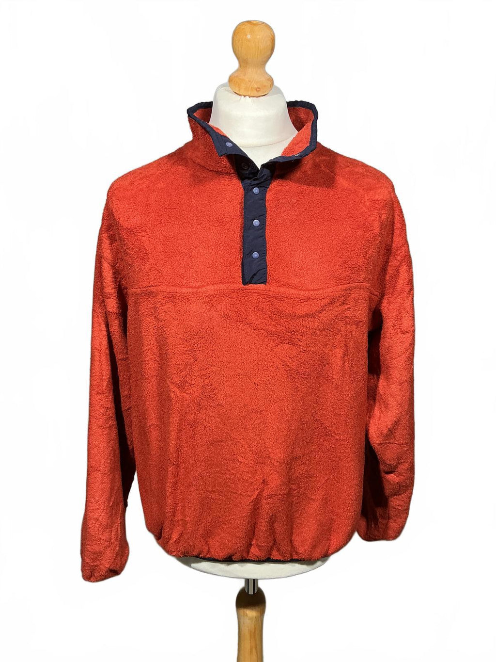 Men's Orange Fleece Jacket with Snap Button Placket