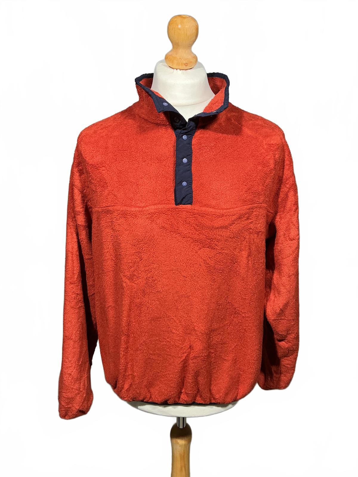 Men's Orange Fleece Jacket with Snap Button Placket